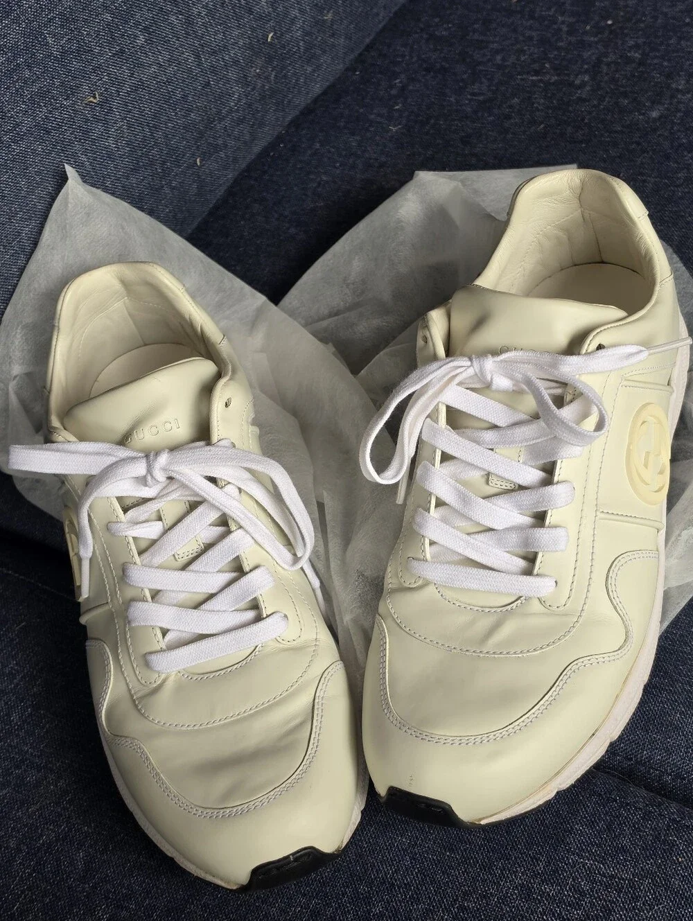 Authentic Gucci GG White Leather Men's Sneakers Shoes
